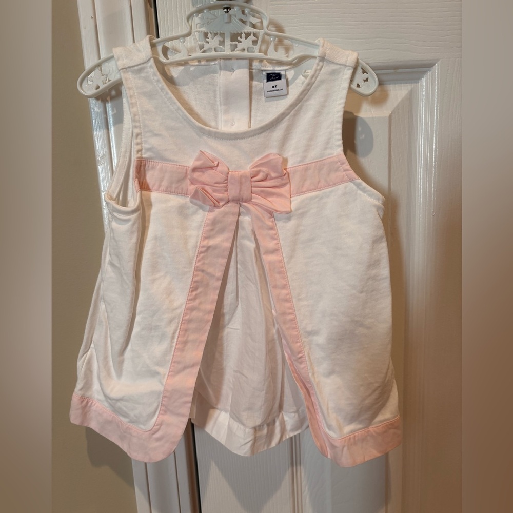 2T Janie and Jack White and Pink Blouse with Bow Accent
